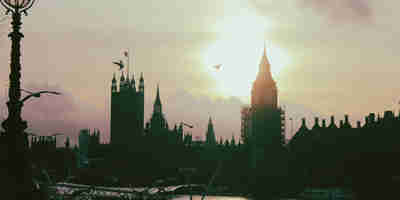 London skyline showing Big Ben across the River Thames. Immigration Health Surcharge increase in 2024