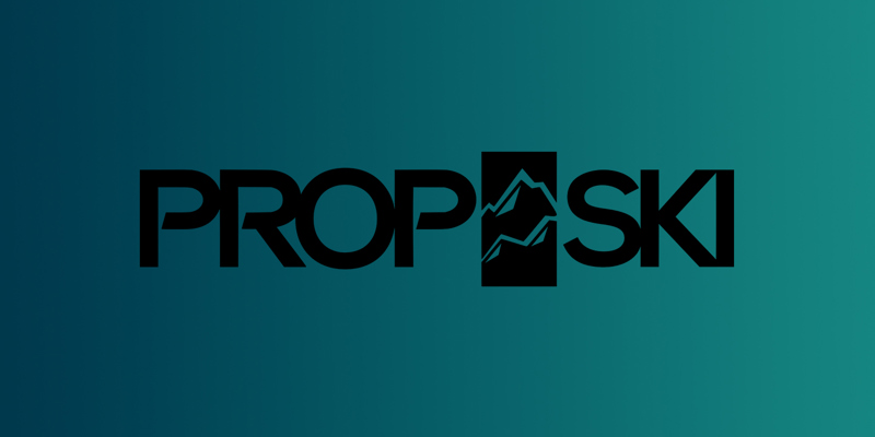 The images shows the PropSki logo in black overlay a teal and turquoise gradient