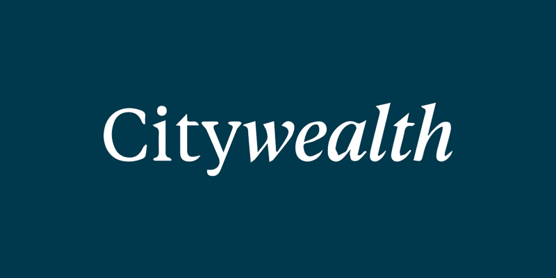 White citywealth logo on teal background.