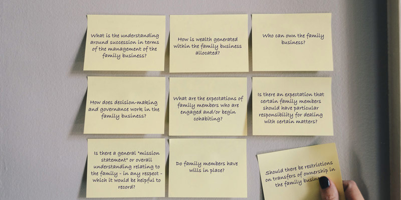 Post-it notes with family charter notes written down