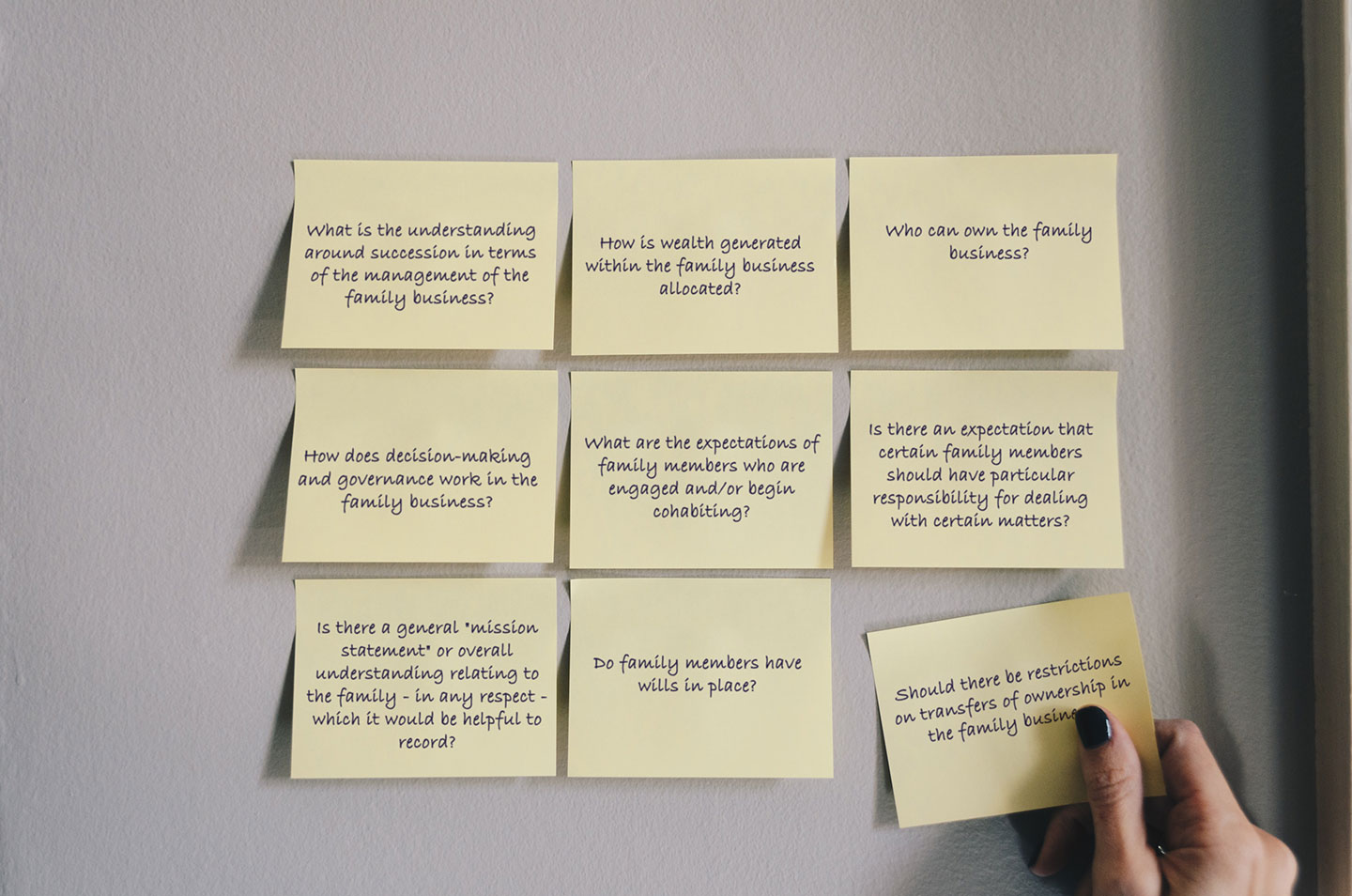 Post-it notes with family charter notes written down