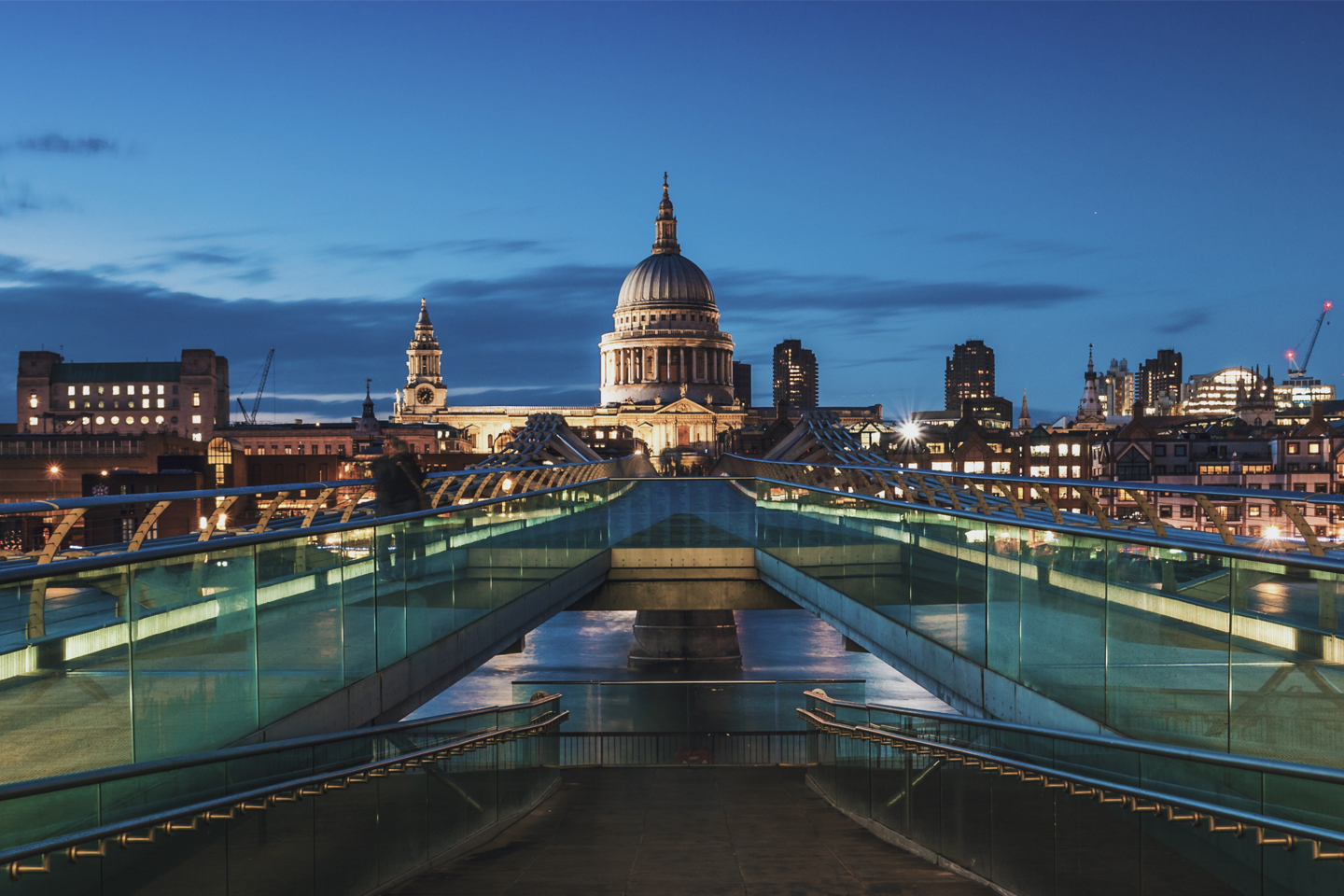 St Paul's Cathedral from the London Millennium Footbridge in the evening. Russell-Cooke