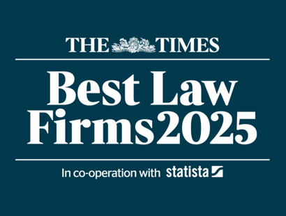 Times Best Law Firm 2025 logo. Russell-Cooke listed in The Times Best Law Firms for seventh consecutive year