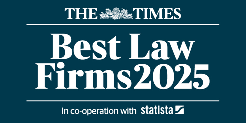 Times Best Law Firm 2025 logo. Russell-Cooke listed in The Times Best Law Firms for seventh consecutive year