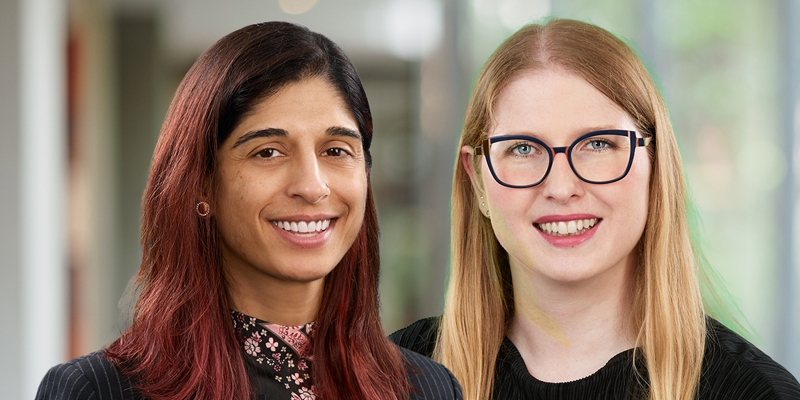 Two females. Solicitor Shabnam Ali-Khan and trainee Hannah Hayler at Russell-Cooke LLP.