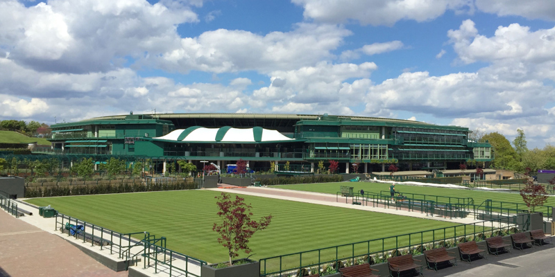 The picture shows centre court at the All England Lawn Tennis Court in Wimbledon. 