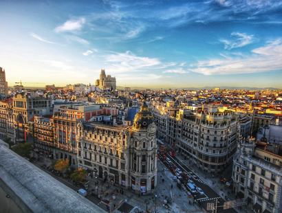 Sunset ariel view of central Madrid