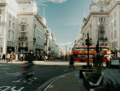 London's Oxford Street with moving traffic, London bus and people. M&S Oxford Street redevelopment update