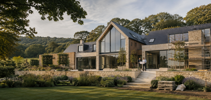 Contemporary high-value residential home with landscaped gardens and countryside views. 