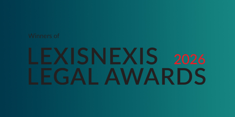 lexisnexis law firm of the year 2026 winner logo on the Russell-Cooke brand gradient background