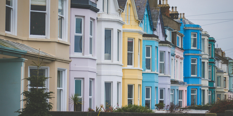 Colourful victorian terraces in England. 