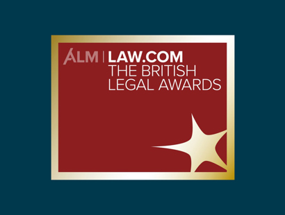 British Legal Awards logo on a blue background.  Russell-Cooke shortlisted for three categories at the British Legal Awards 2025