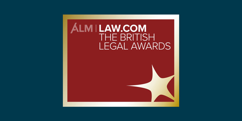 British Legal Awards logo on a blue background. Russell-Cooke shortlisted for three categories at the British Legal Awards 2025